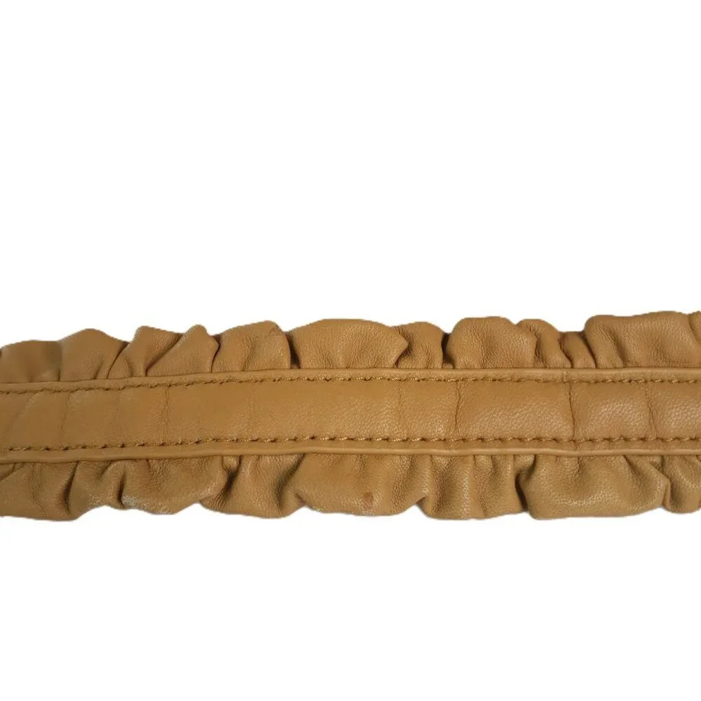 Coldwater Creek Leather Mustard Yellow Ruffle Belt XL Boho Festival Coquette